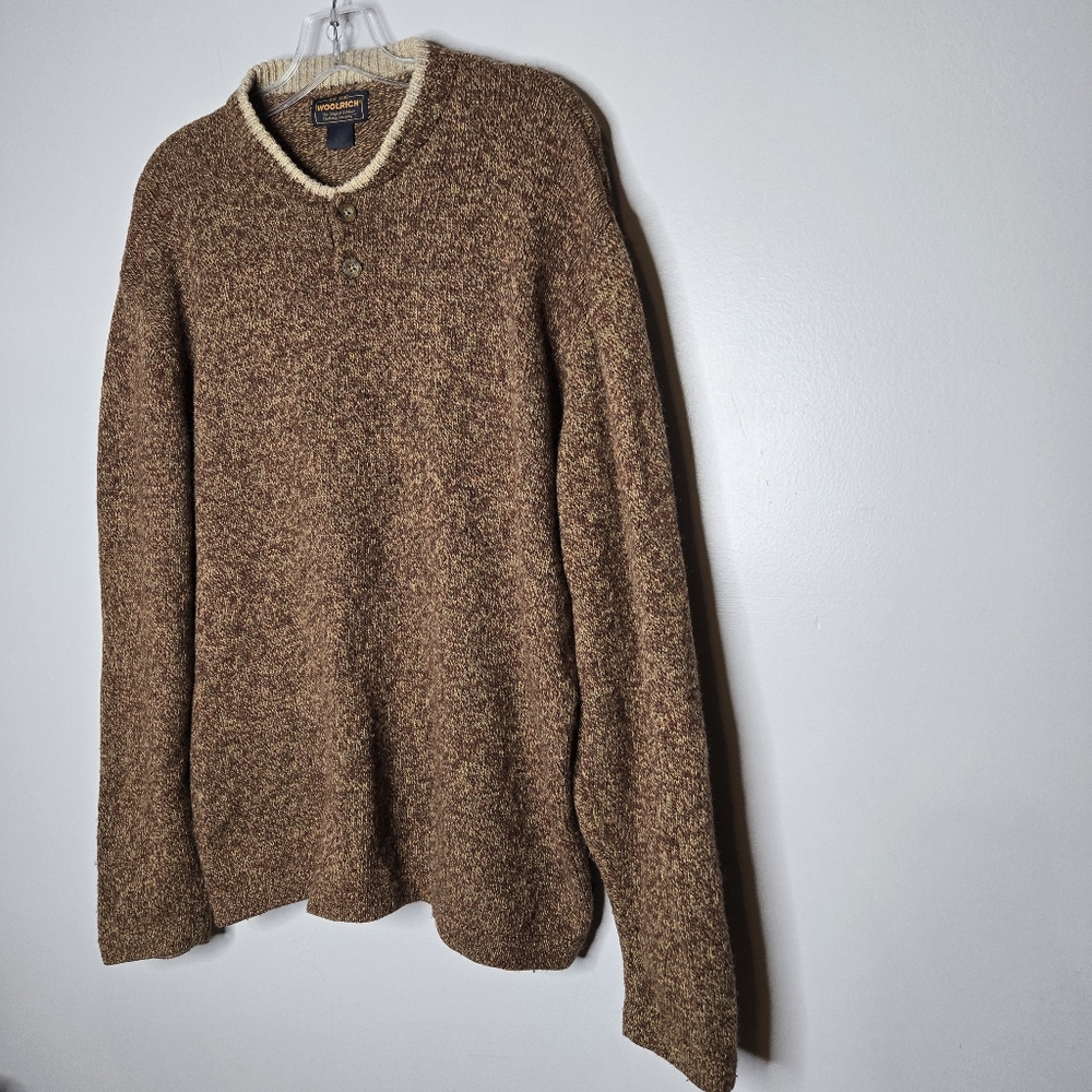 Woolrich Brown Long Sleeve Mustang Heather Wool Blend Henley Sweater Men's Large - Picture 4 of 11